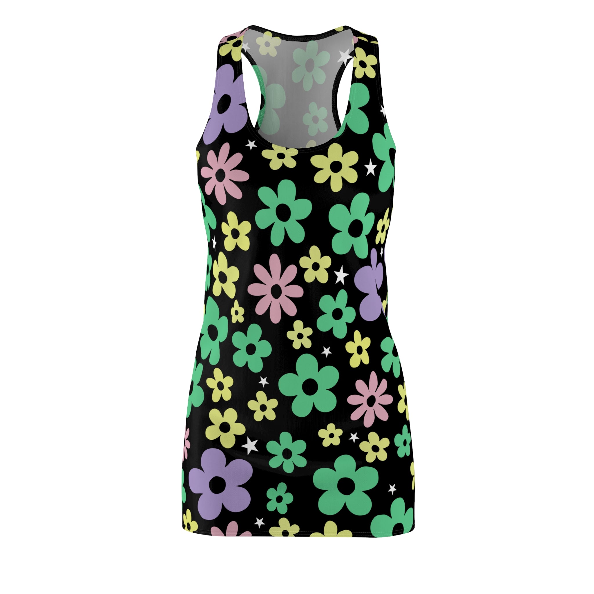 Groovy Bloom Dress Women's Cut & Sew Racerback Dress Floral Print Boho Chic Summer Festival