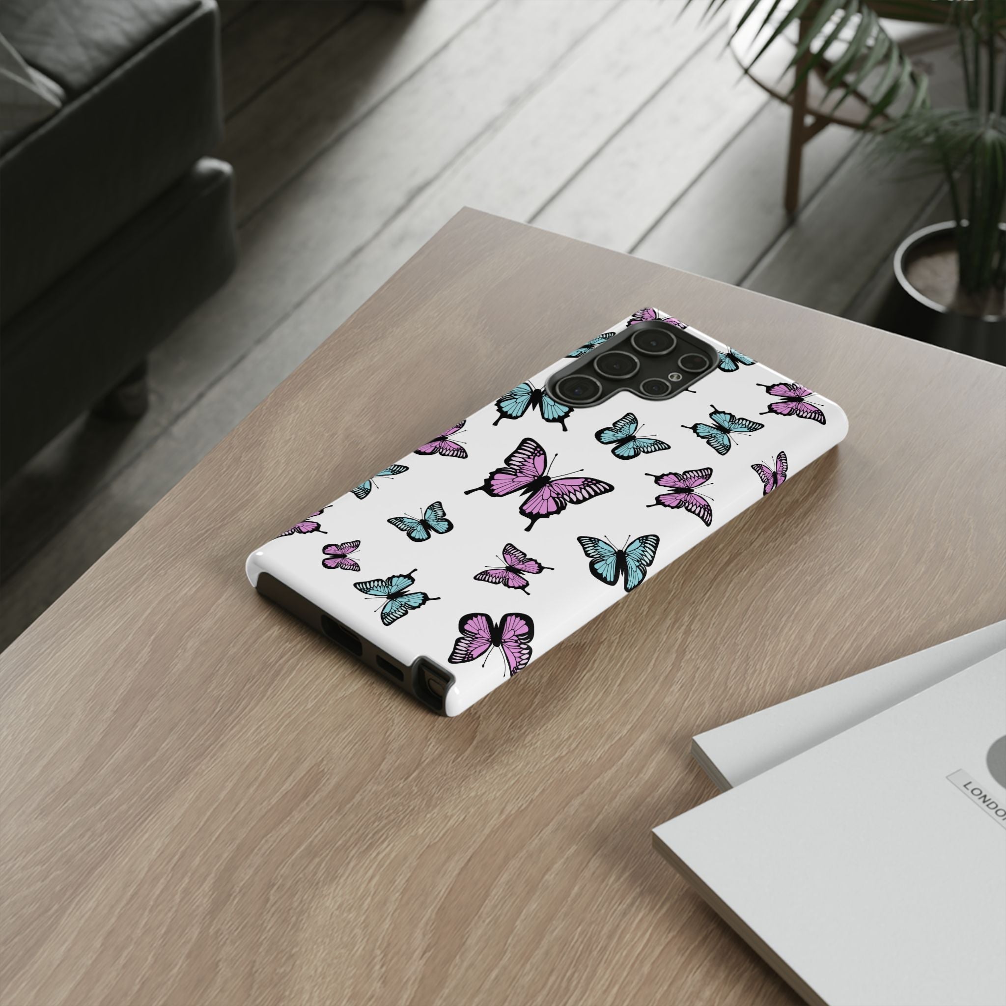 Butterfly Pattern White Background Phone Cases, Protective Cover, Strong Cases, Impact Resistant, Floral Design, Unique Gifts