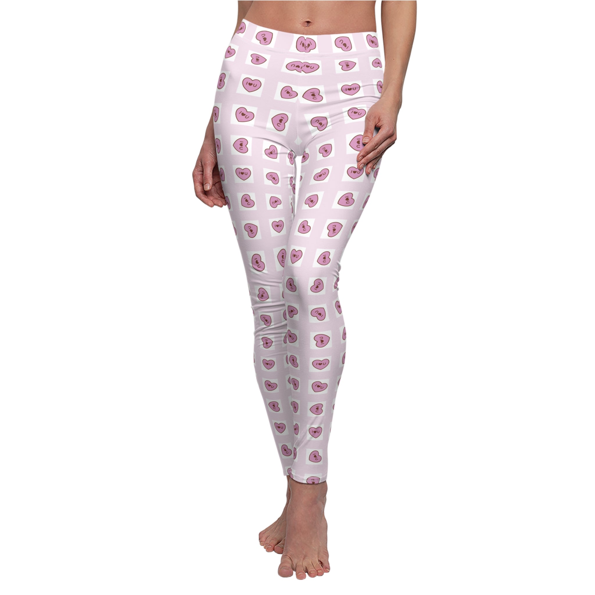 Heart Grid Love Leggings, Valentine's Day Pants, Rosa Hearts Design, Women's Casual Leggings, Gift for Her