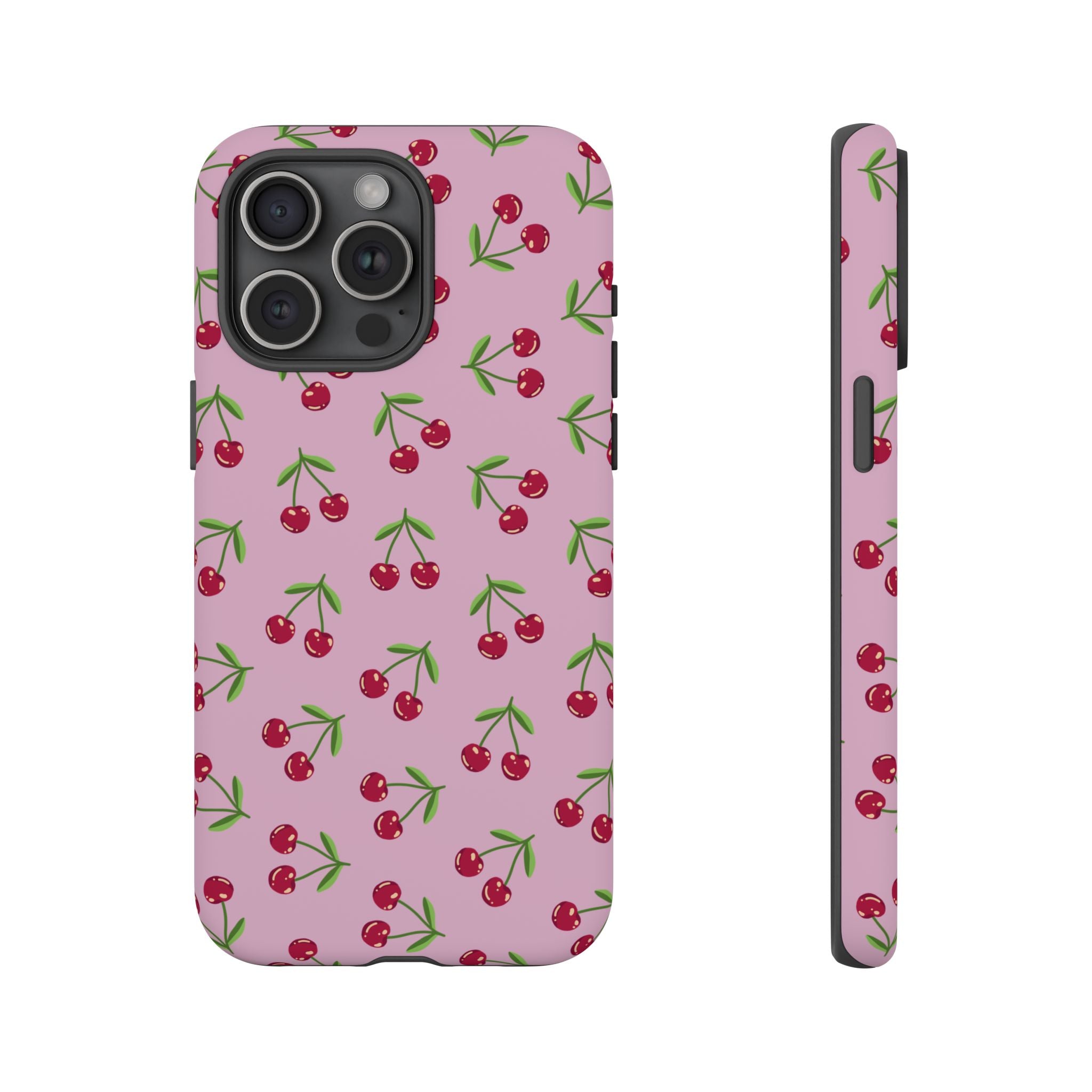 iPhone Cherry Pattern Phone Cases, Floral Tough Cover, Protective Smartphone Shell, Hard Case Gift for Her, Pretty Device Accessories