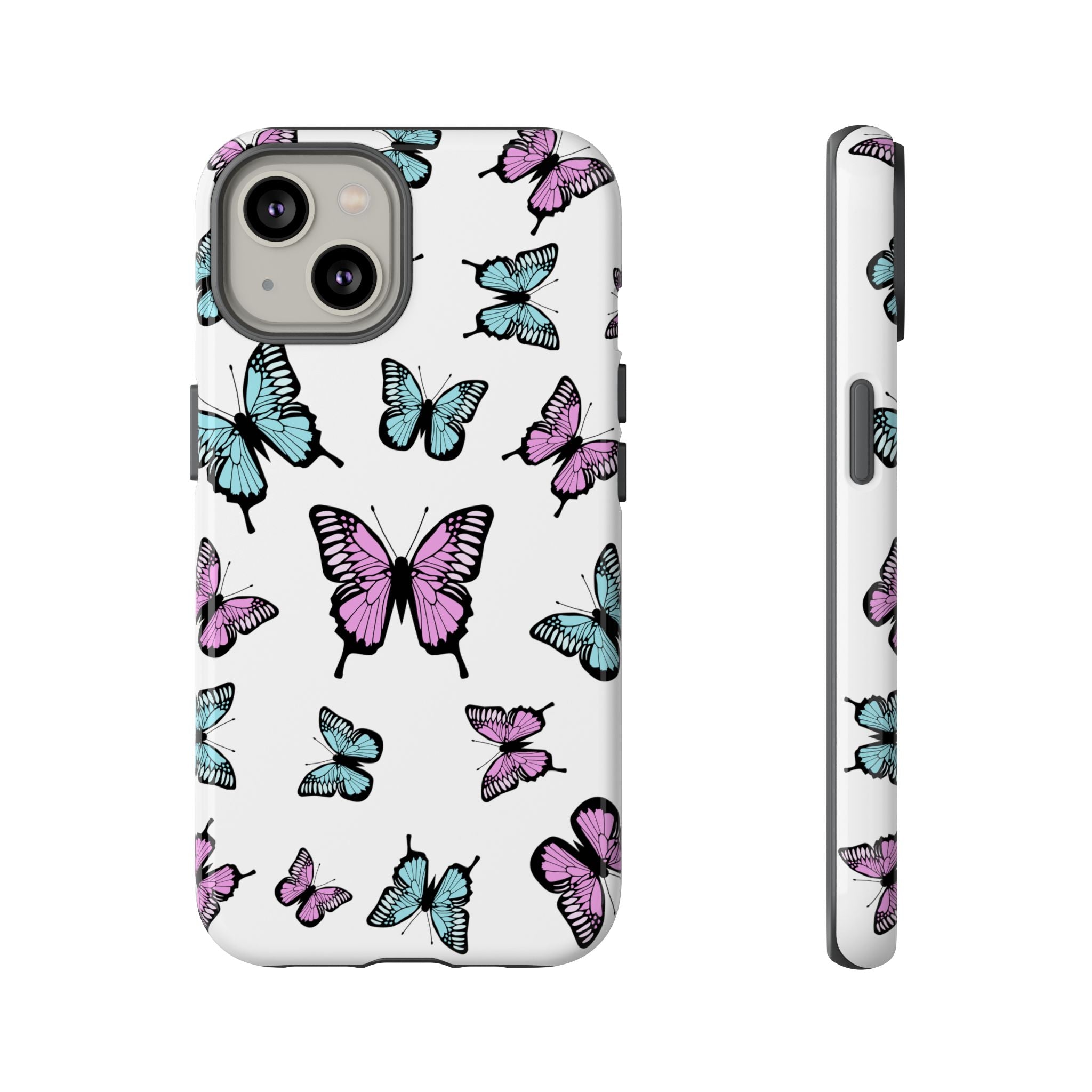 Butterfly Pattern White Background Phone Cases, Protective Cover, Strong Cases, Impact Resistant, Floral Design, Unique Gifts