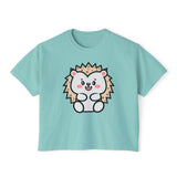 Kawaii Hedgehog Boxy Tee - Women's Graphic T-Shirt