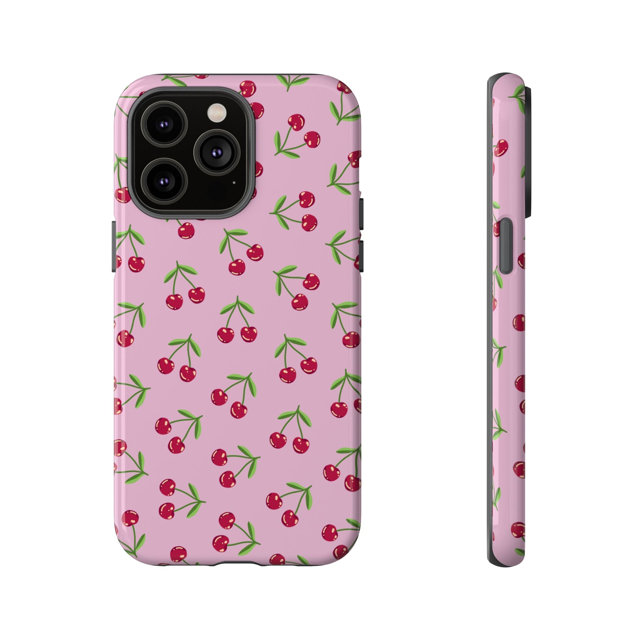 iPhone Cherry Pattern Phone Cases, Floral Tough Cover, Protective Smartphone Shell, Hard Case Gift for Her, Pretty Device Accessories