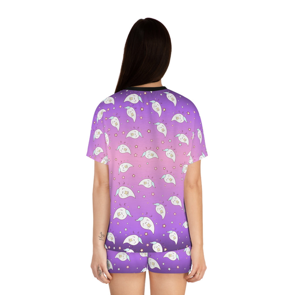 Ghost Print Women's Pajama Set - Short Sleeve Sleepwear for Her - Cute Pajamas