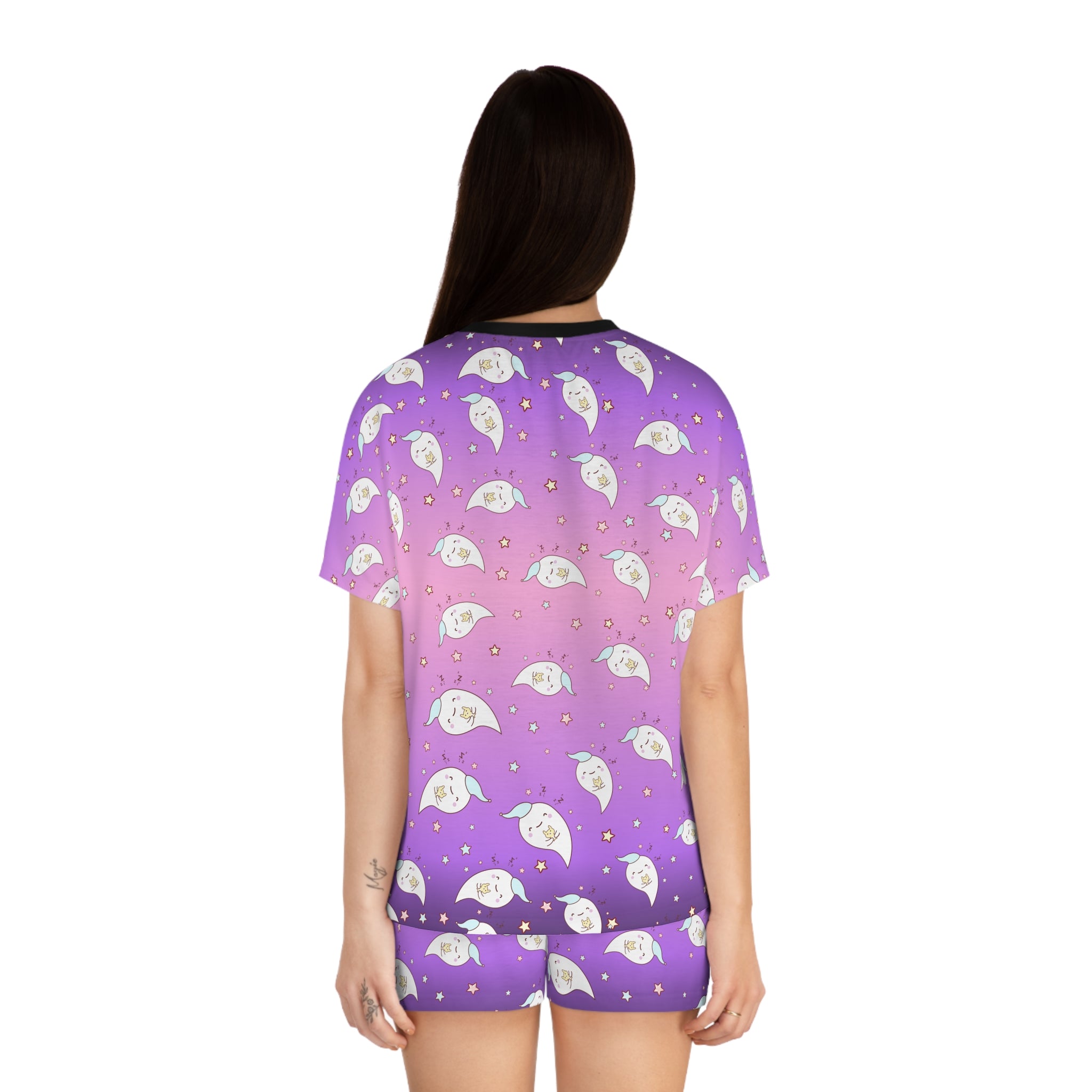Ghost Print Women's Pajama Set - Short Sleeve Sleepwear for Her - Cute Pajamas