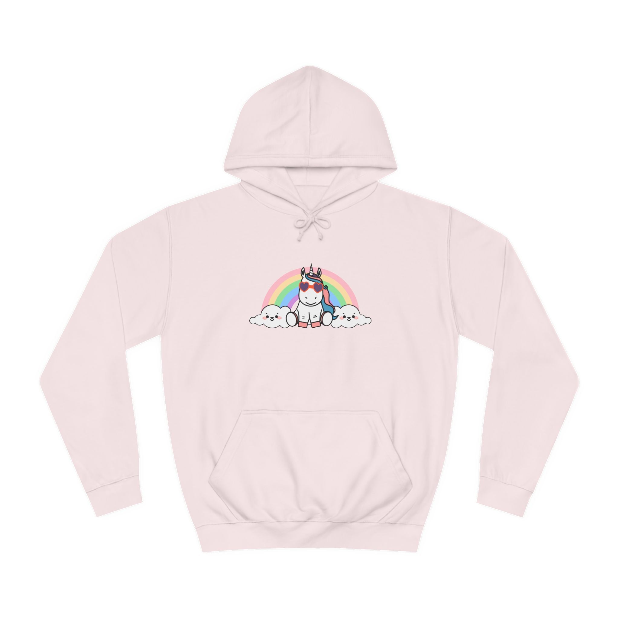 Kawaii Unicorn with Rainbow Hoodie, Cute Rainbow Unicorn Sweatshirt, Magical Unicorn College Jacket, Colorful Unicorn Hoody, Fantasy Hooded
