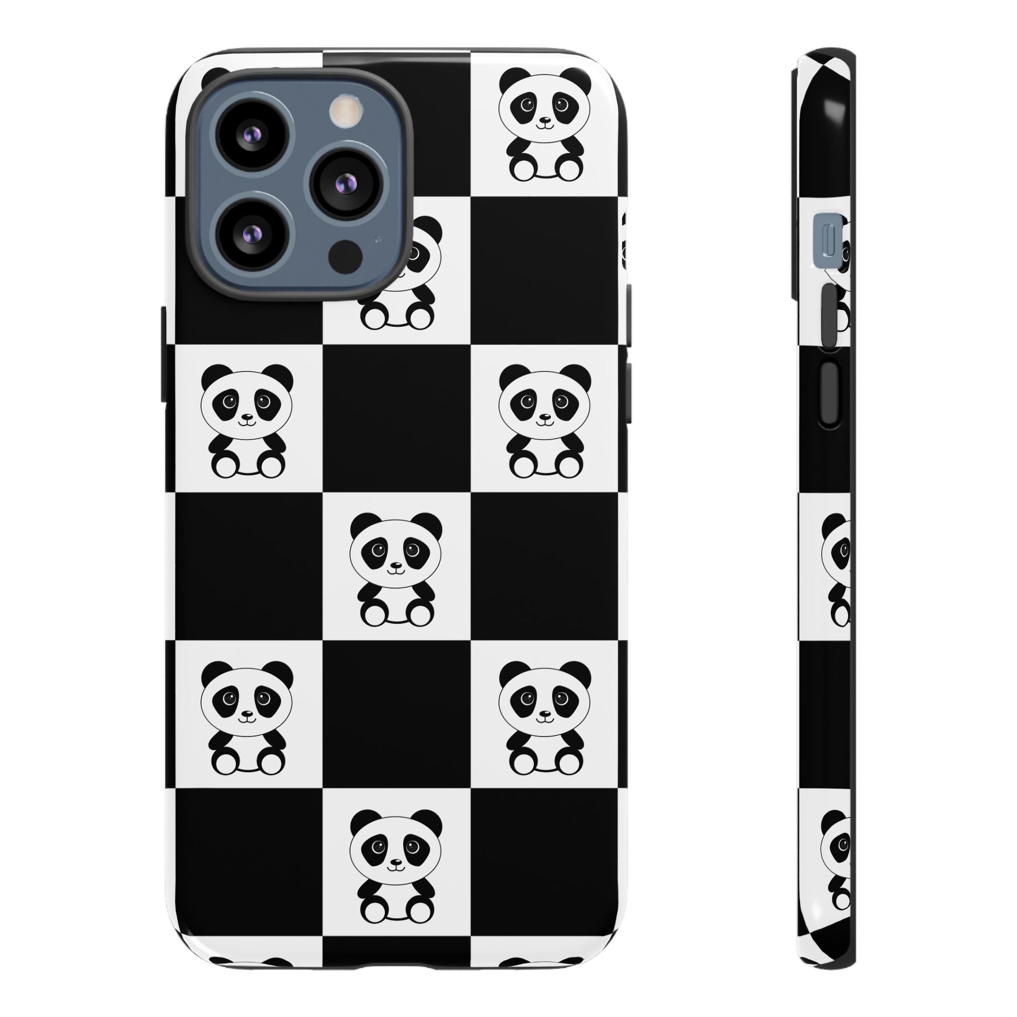 Panda Chessboard Tough Cases, Cute Panda Phone Covers, Chess Pattern iPhone Case, Board Games Phone Accessories, Animal Lover Tech