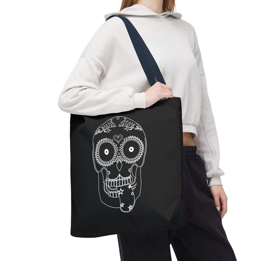 Gothic Skull Tote Bag, Halloween Bag, Spooky Shoulder Bag, Skull and Spider Grocery Tote, Gothic Handbag, Creepy Skull Purse