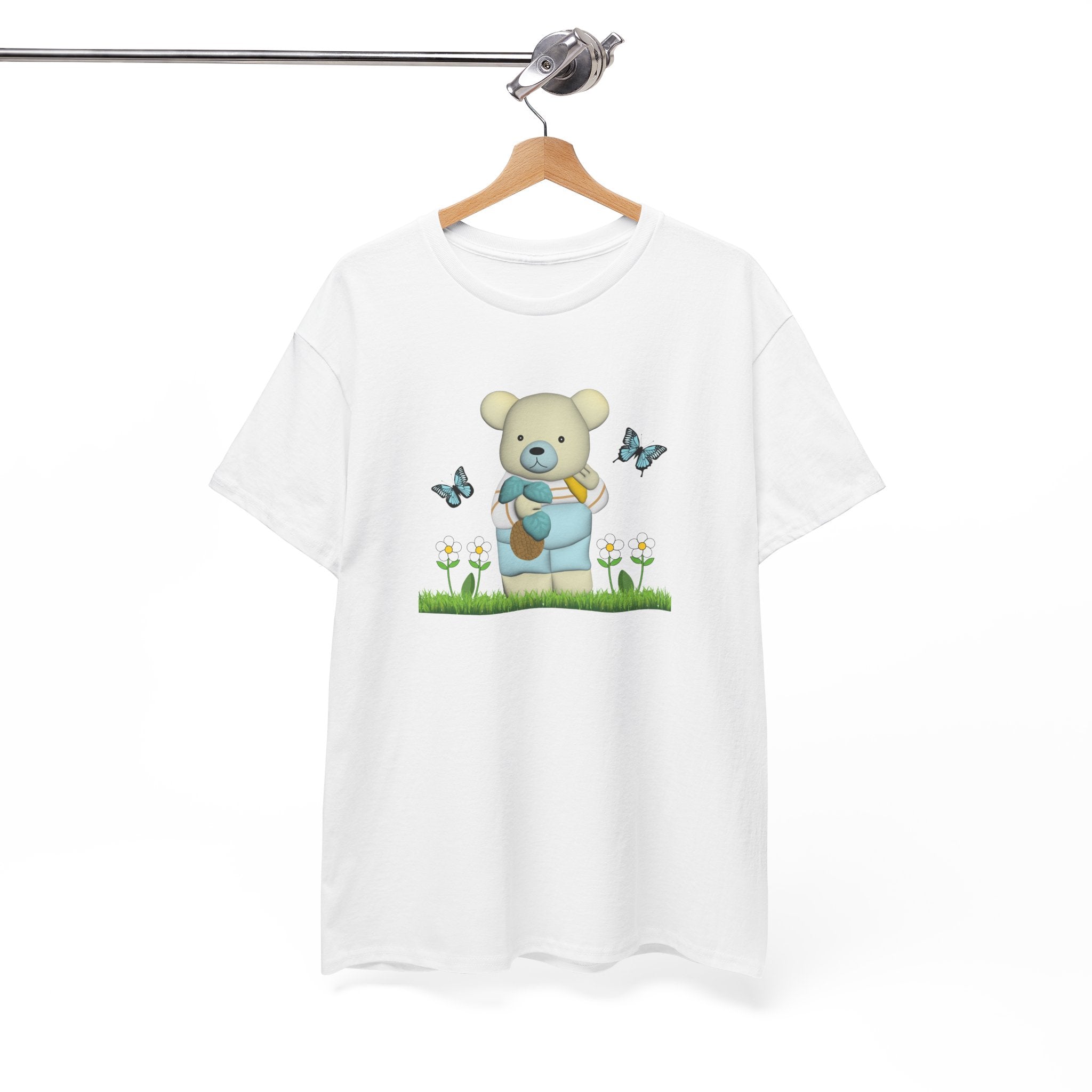 Garden Bear with Butterflies T-Shirt, Cute Bear Shirt, Nature Lover Tee, Botanical Garden Top, Wildlife Animal Unisex Tee