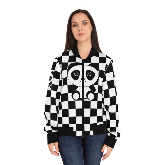 Pandas Chessboard Bomber Jacket