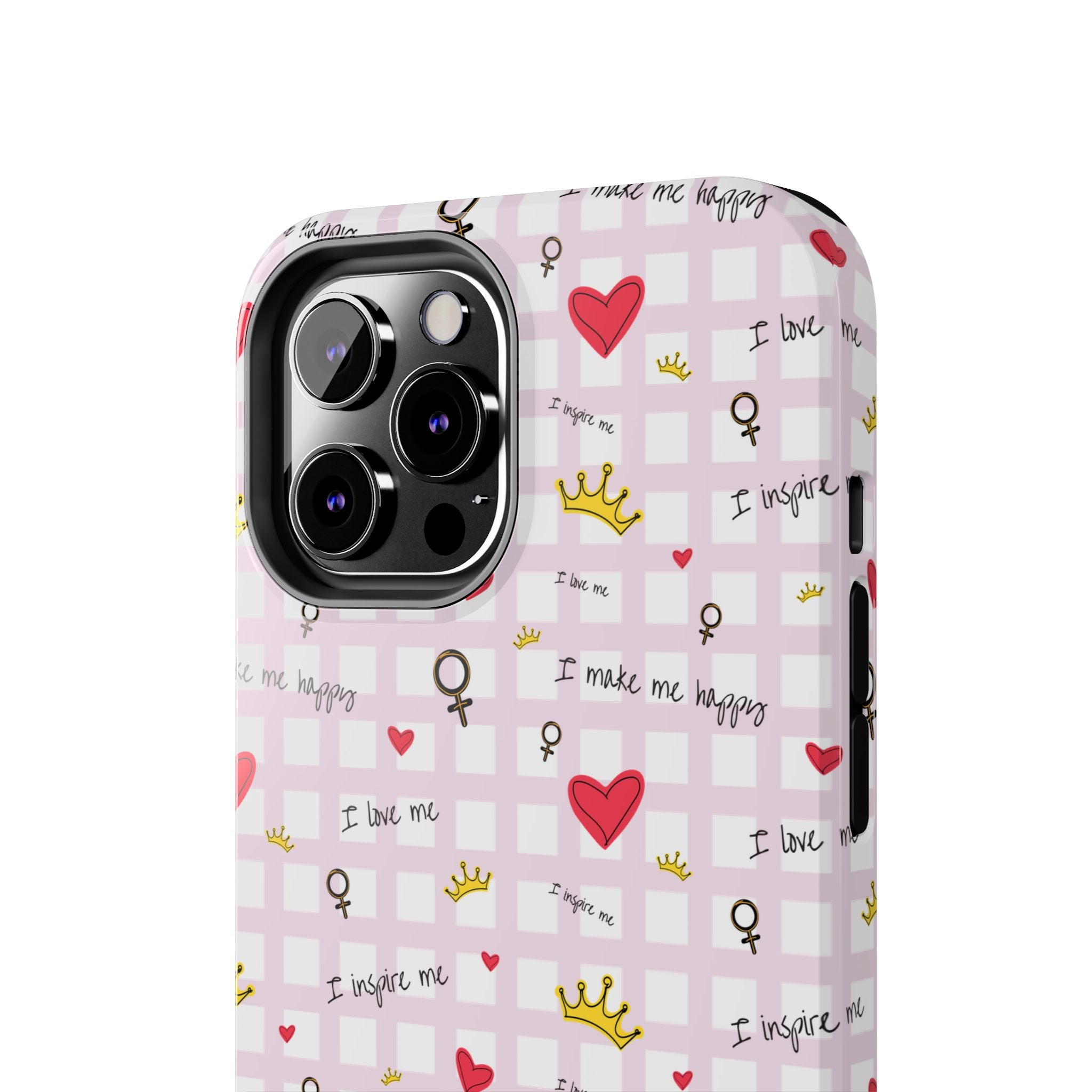 Cozy Hearts & Crowns Phone Case, Heart Design Protective Phone Cover, Crown Pattern Tough Case, Girly Phone Accessories, Valentine's Day