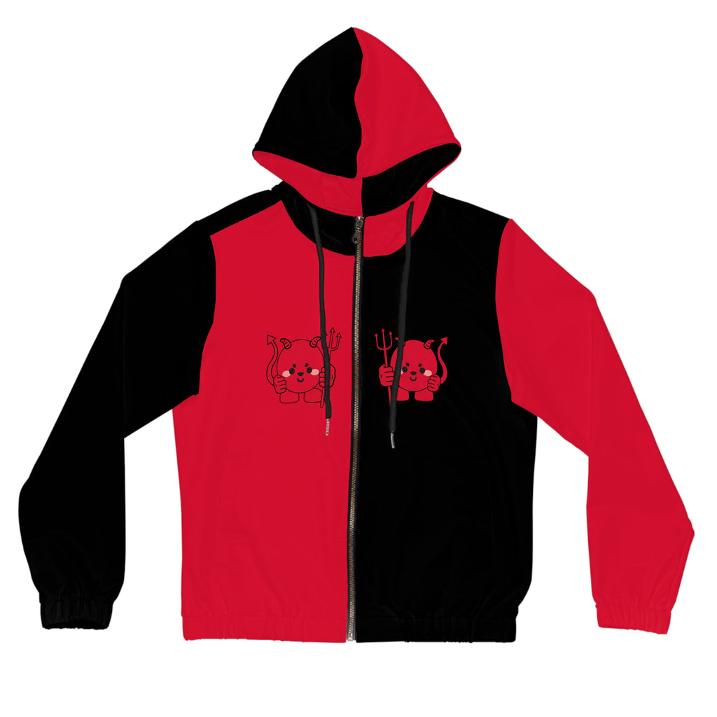 Kawaii Devil Full-Zip Hoodie, Red and Black Women's Sweatshirt