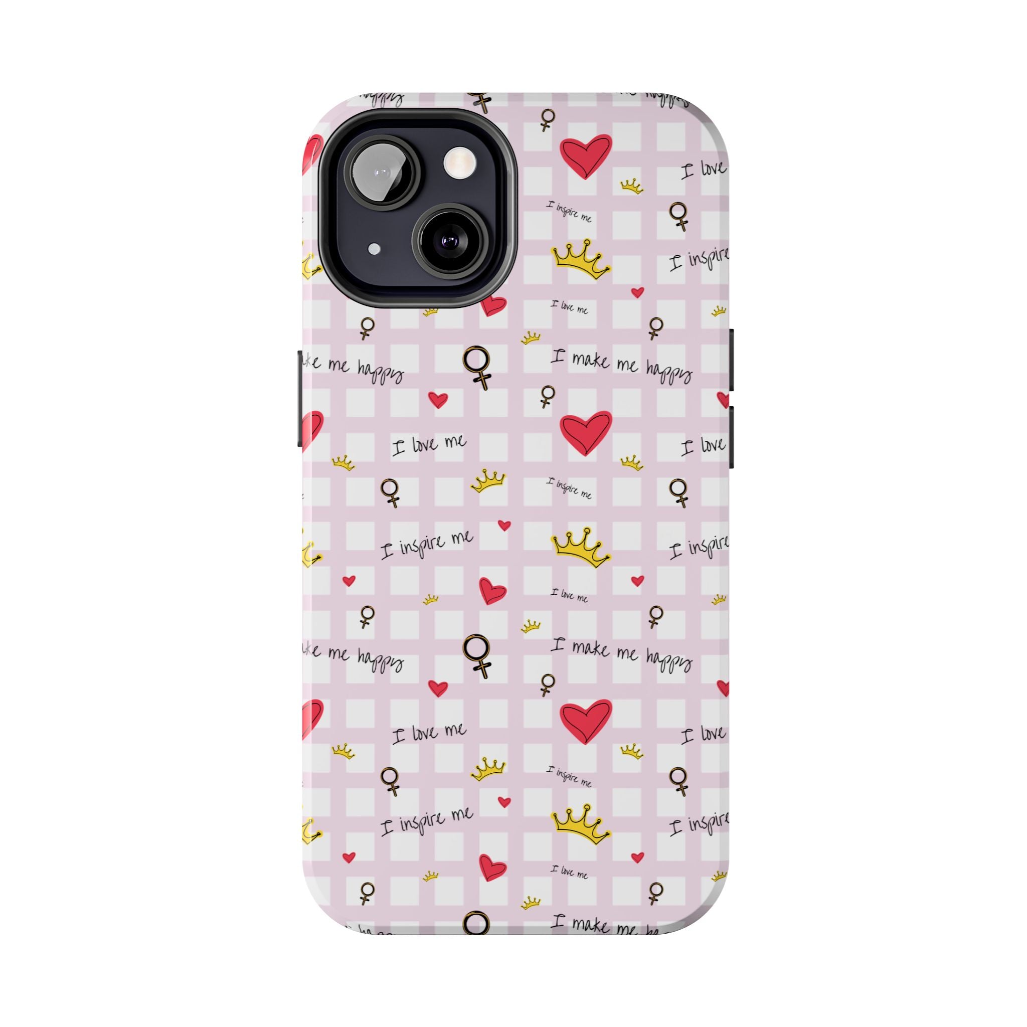 Cozy Hearts & Crowns Phone Case, Heart Design Protective Phone Cover, Crown Pattern Tough Case, Girly Phone Accessories, Valentine's Day