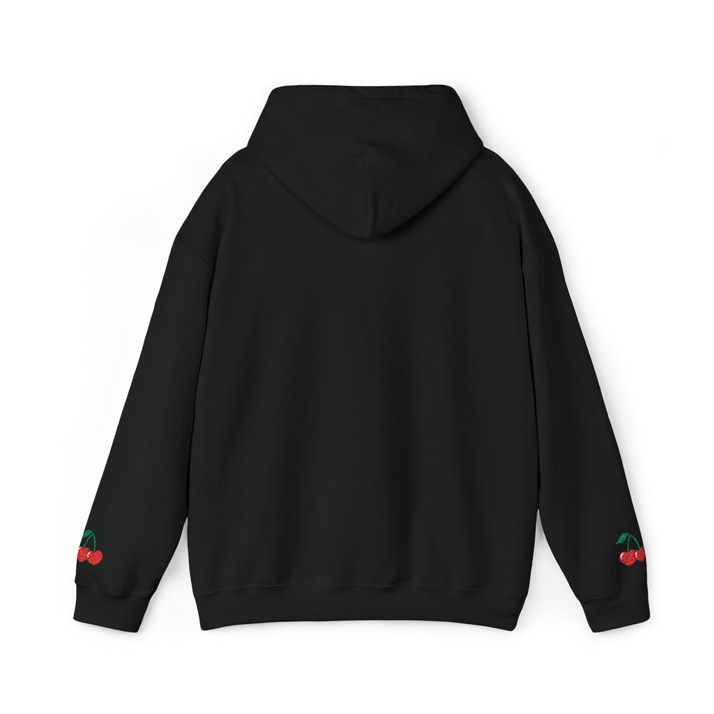 Cherry Heart Embroidered Hoodie — Heart Cherry Graphic Hooded Sweatshirt