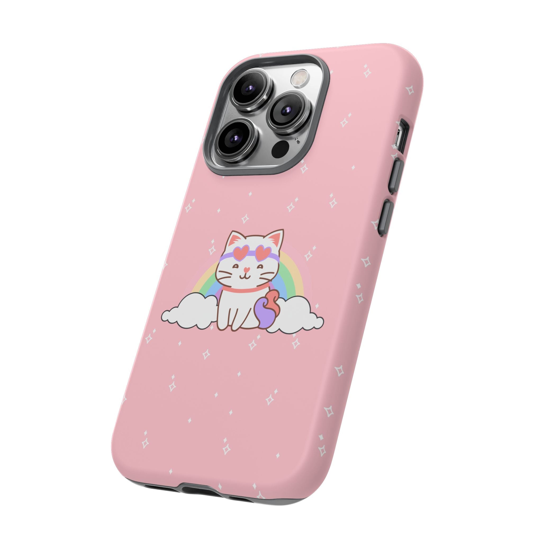 Kawaii Cat Rainbow Tough Cases, Cute Kitty Phone Cover, Protective Phone Case, Adorable Cat Lover Gift, Fun Rainbow Cat Phone Accessories