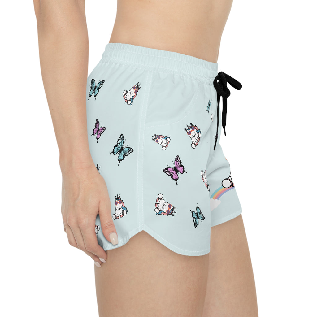 Kawaii Unicorn Shorts, Women's Lounge Wear, Cute Women's Sleepwear, Magical Pajama Bottoms, Blue Casual Shorts for Her