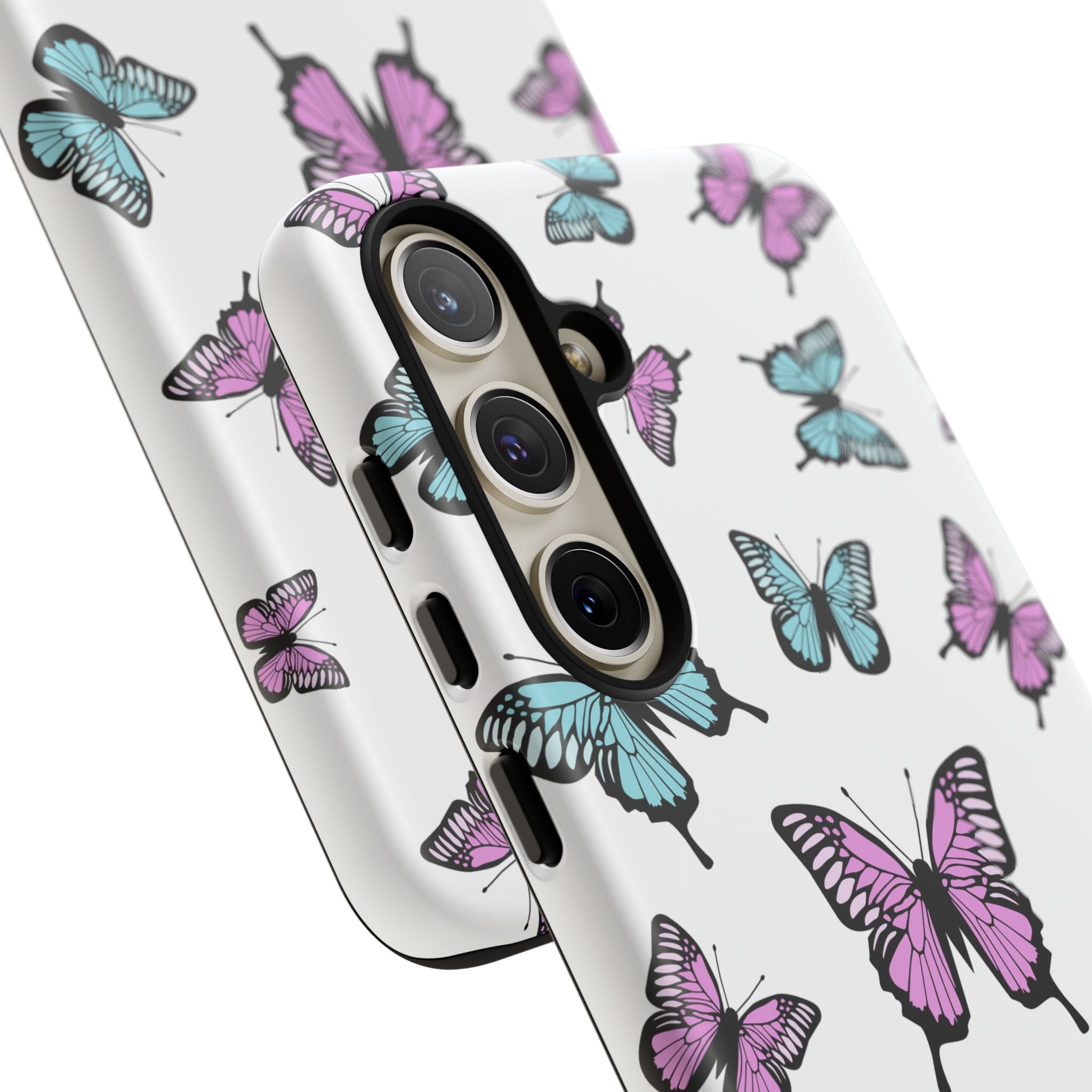 Butterfly Pattern White Background Phone Cases, Protective Cover, Strong Cases, Impact Resistant, Floral Design, Unique Gifts
