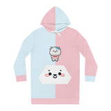 Kawaii Cow Pink and Blue Hoodie Dress, Sweatshirt, Women's Dress, Cute Cow Dress, Animal Print Hoodie Dress