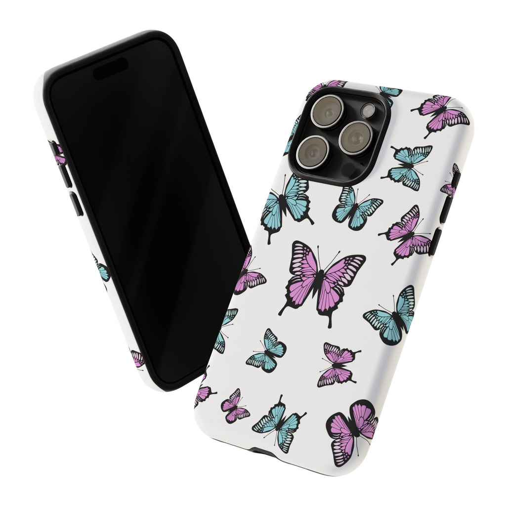 Butterfly Pattern White Background Phone Cases, Protective Cover, Strong Cases, Impact Resistant, Floral Design, Unique Gifts