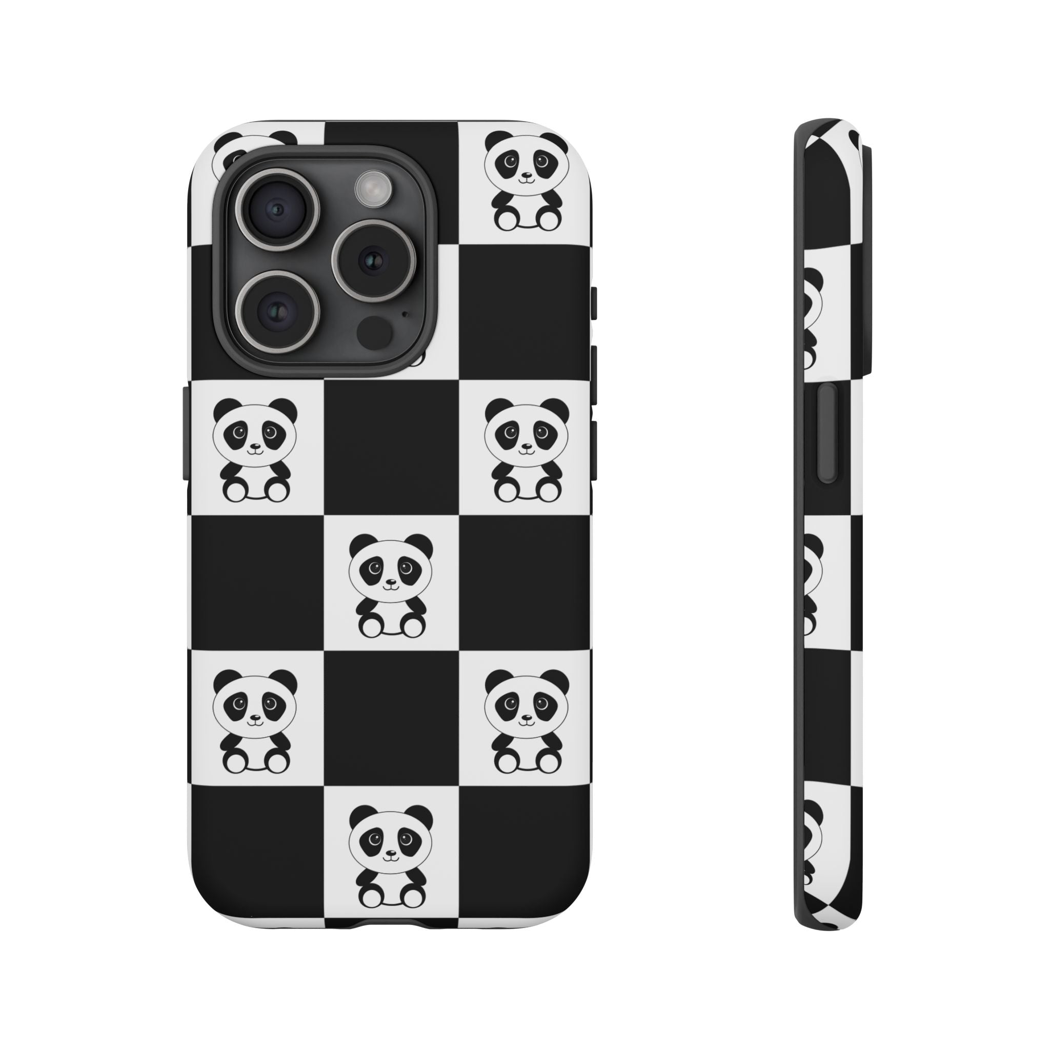 Panda Chessboard Tough Cases, Cute Panda Phone Covers, Chess Pattern iPhone Case, Board Games Phone Accessories, Animal Lover Tech