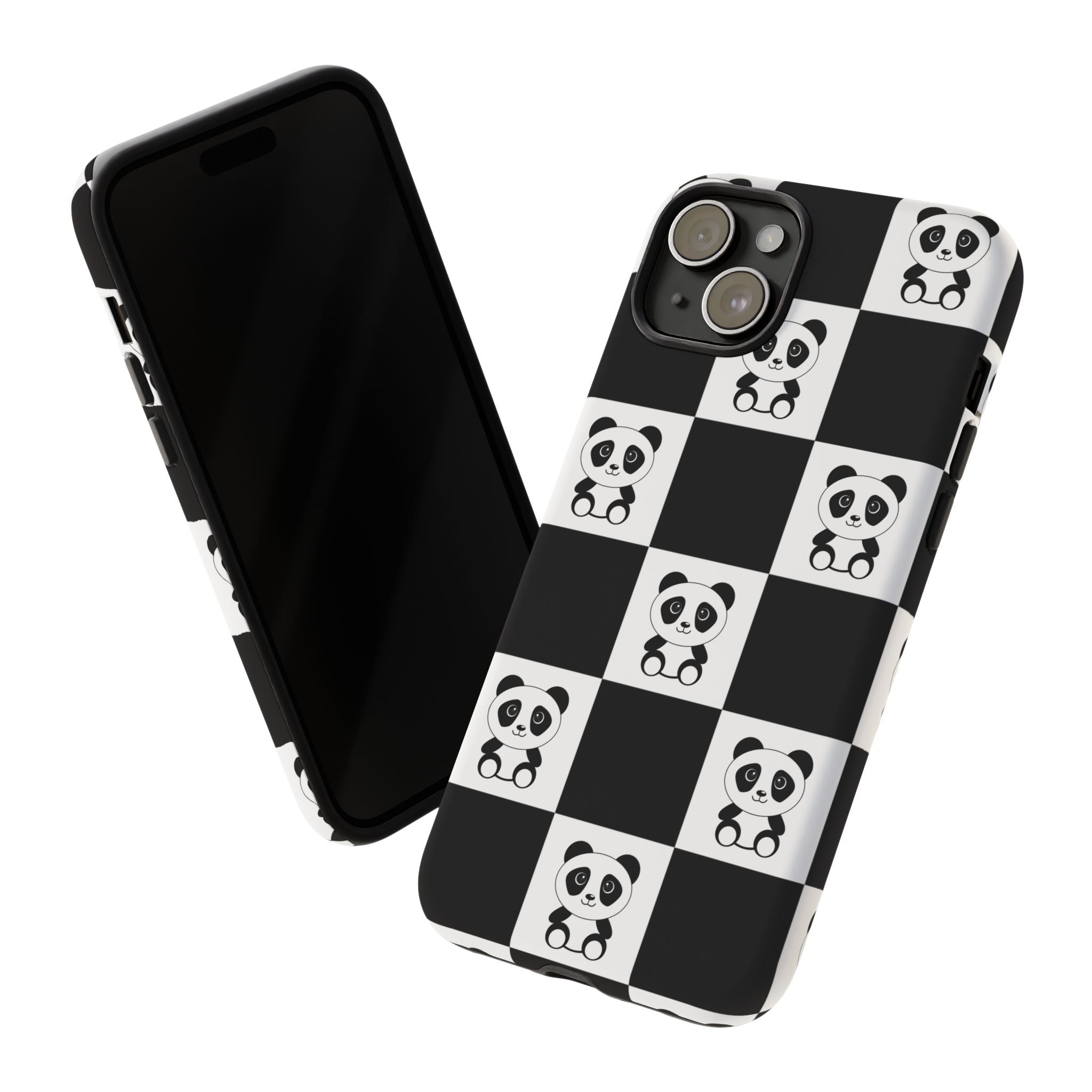 Panda Chessboard Tough Cases, Cute Panda Phone Covers, Chess Pattern iPhone Case, Board Games Phone Accessories, Animal Lover Tech