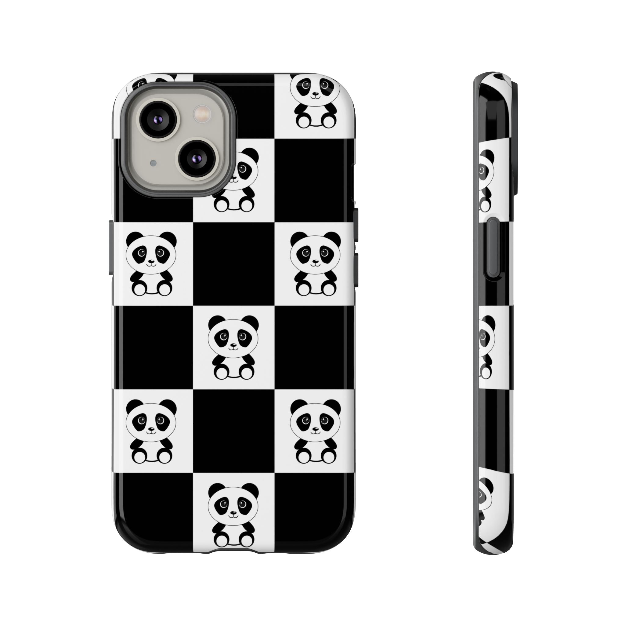 Panda Chessboard Tough Cases, Cute Panda Phone Covers, Chess Pattern iPhone Case, Board Games Phone Accessories, Animal Lover Tech