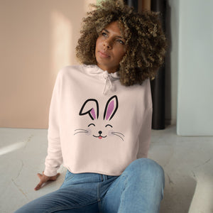 Cute Rabbit face Crop Hoodie, Bunny Hooded Sweater, Kawaii Animal Sweatshirt, Cozy Hare Pullover, Rabbit Lover Gift