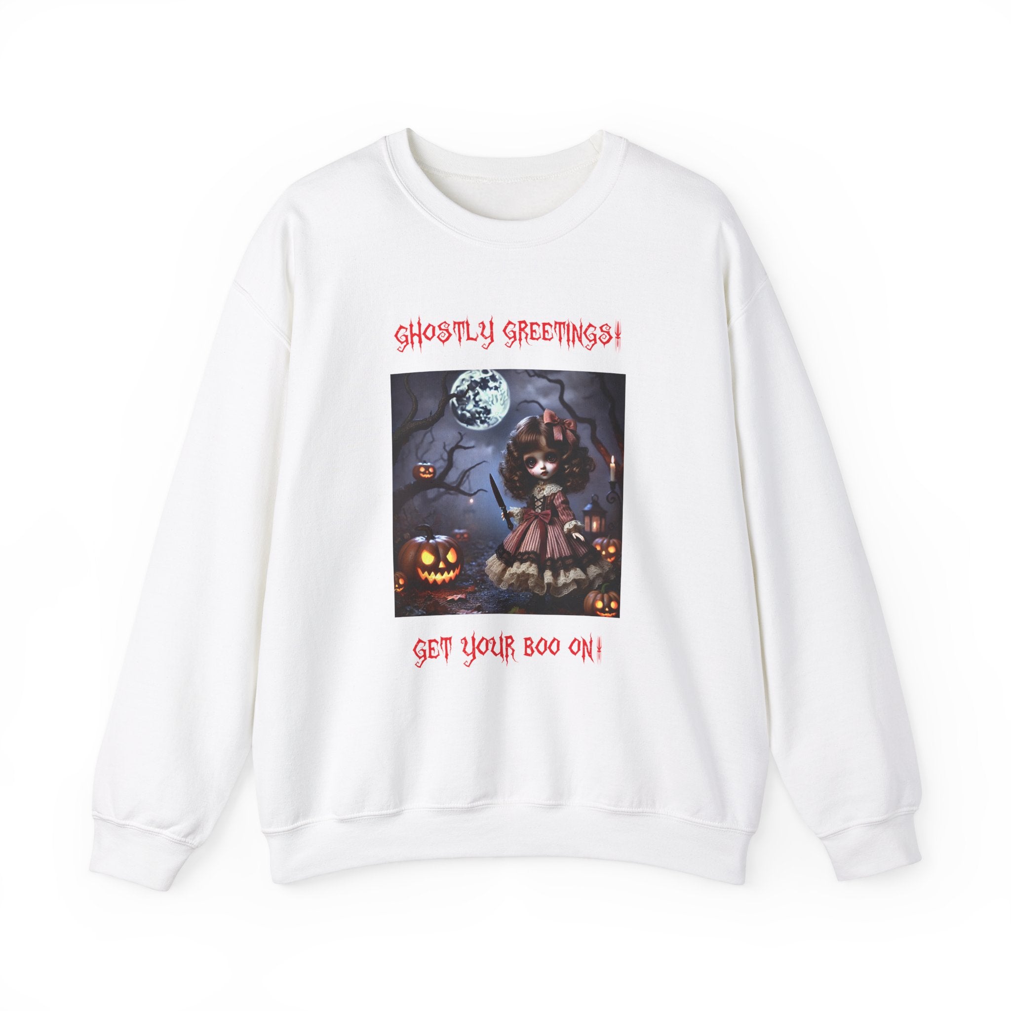 Halloween Doll With a Mix of Scary and Sweet Unisex Heavy Blend™ Crewneck Sweatshirt