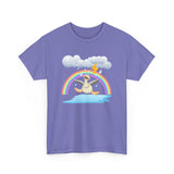 Crazy duck in rainy weather with rainbows and lightning Heavy Cotton Tee