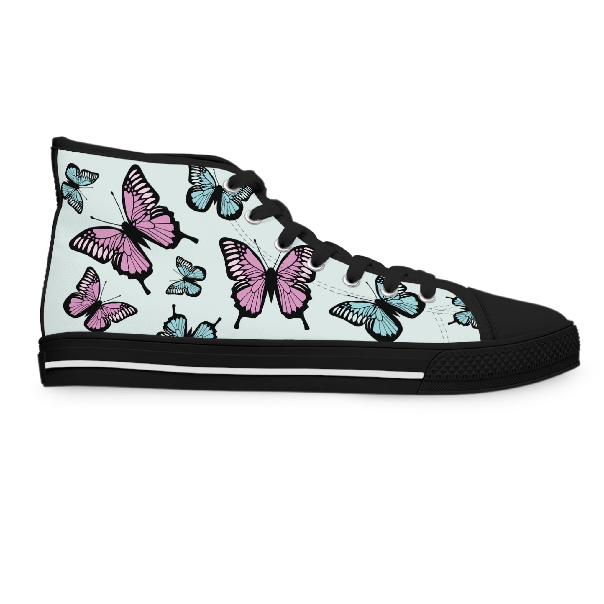 Butterfly High Top Sneakers, Light Blue Women's Shoes, Unique Sneaker Gift, Trendy Tennis Shoes, Custom Sneaker Design, Stylish Fashion