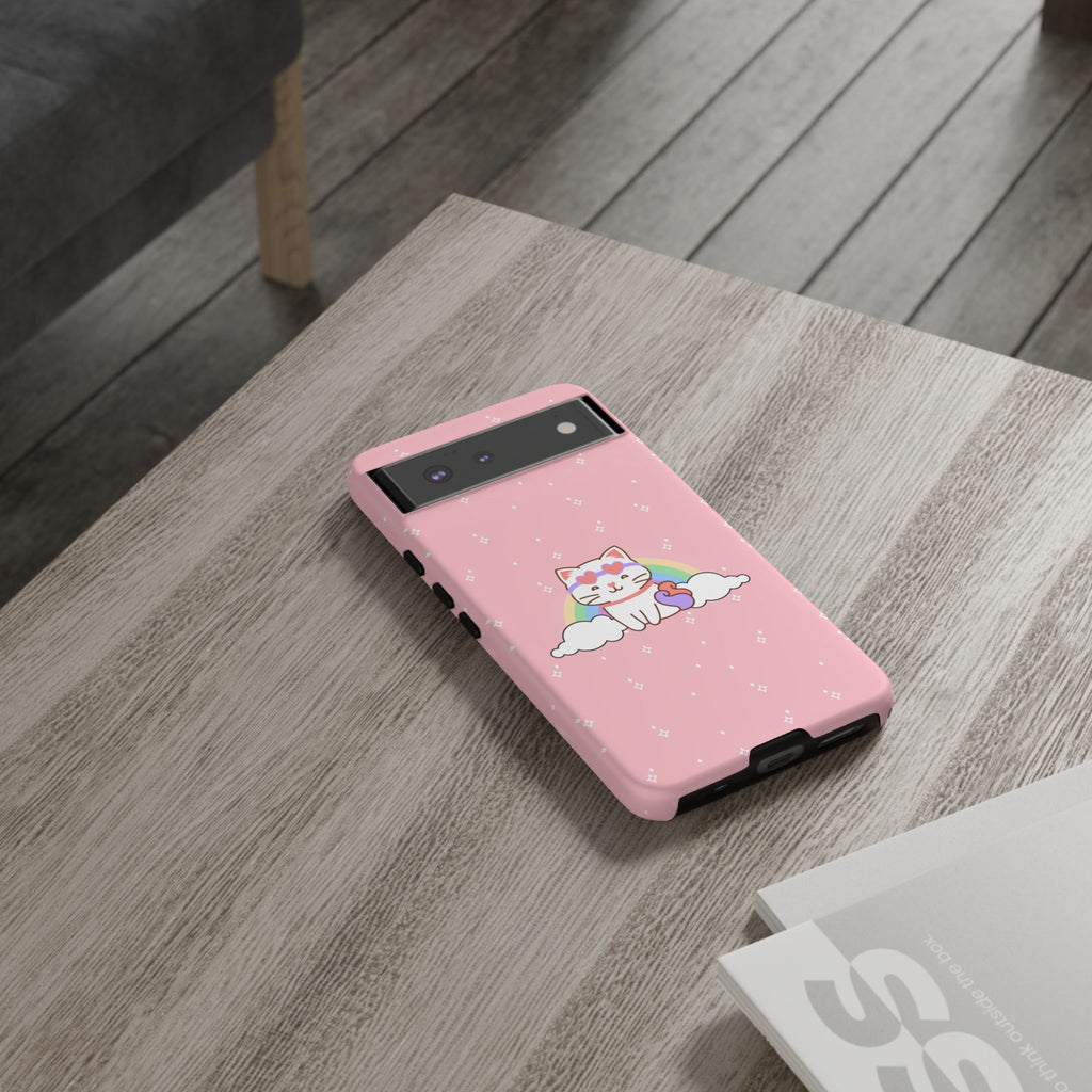 Kawaii Cat Rainbow Tough Cases, Cute Kitty Phone Cover, Protective Phone Case, Adorable Cat Lover Gift, Fun Rainbow Cat Phone Accessories