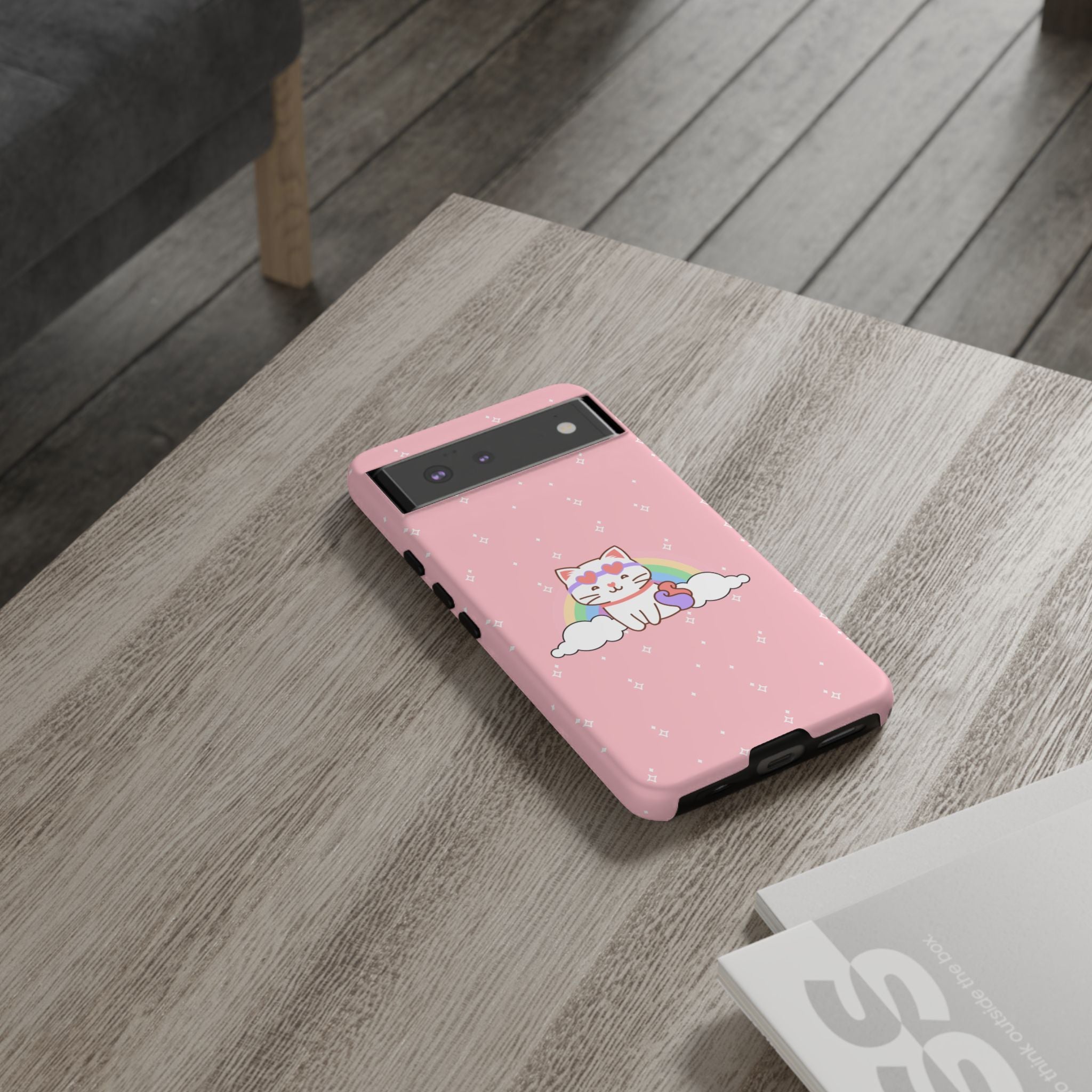 Kawaii Cat Rainbow Tough Cases, Cute Kitty Phone Cover, Protective Phone Case, Adorable Cat Lover Gift, Fun Rainbow Cat Phone Accessories