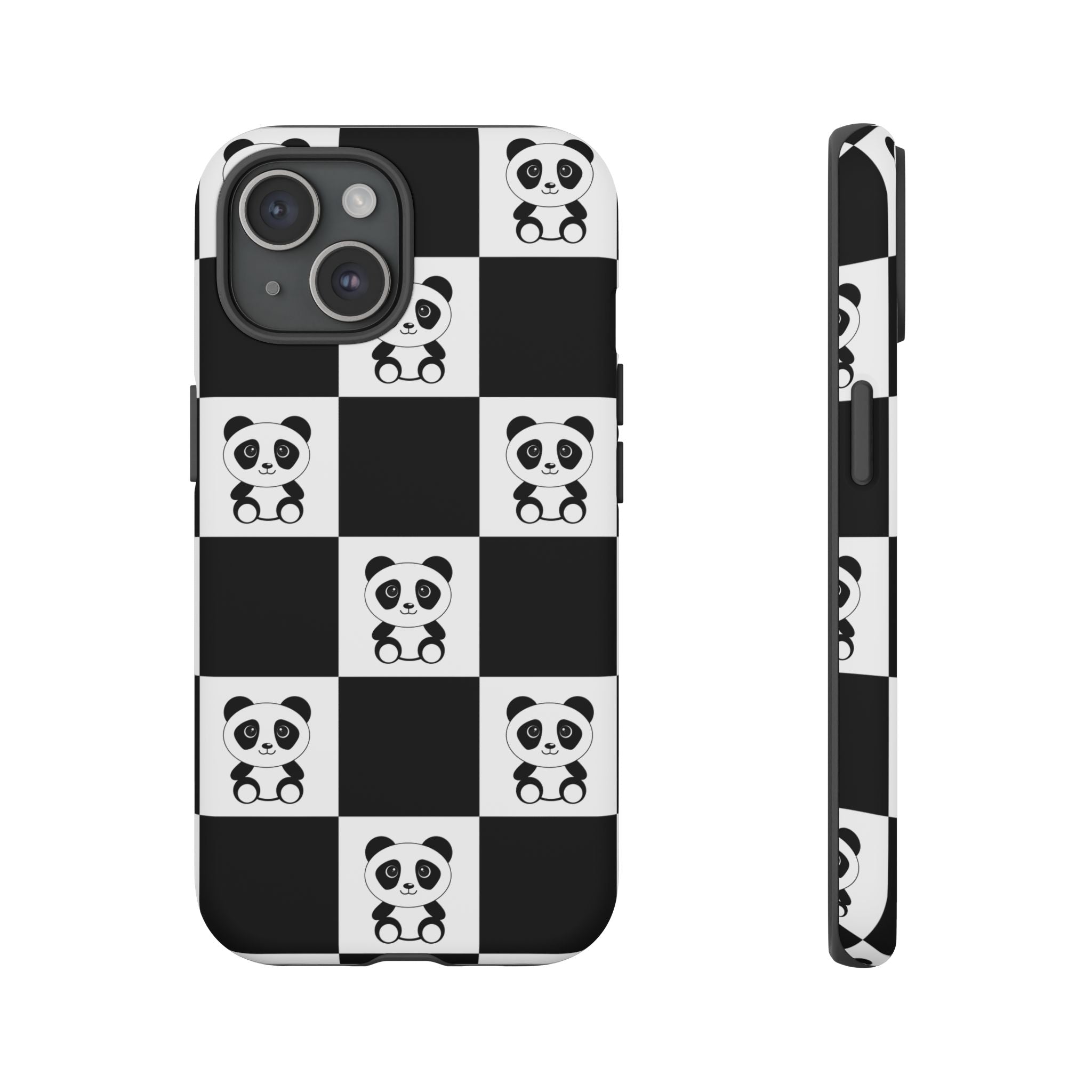 Panda Chessboard Tough Cases, Cute Panda Phone Covers, Chess Pattern iPhone Case, Board Games Phone Accessories, Animal Lover Tech