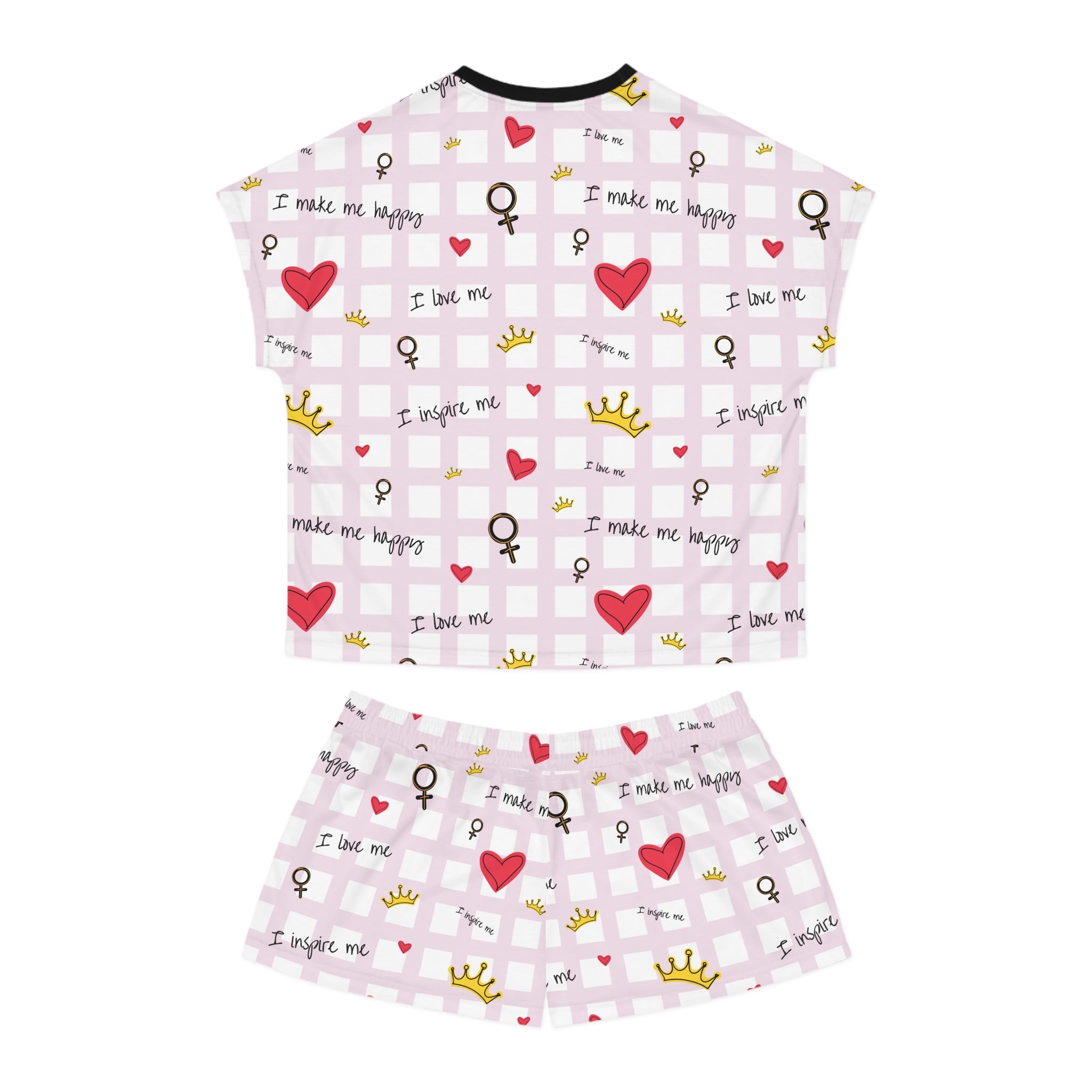 Cozy Hearts & Crowns Pajama Set, Sleepwear, Heart Print PJ Set, Women's Loungewear, Gift for Her, Cute Pajamas
