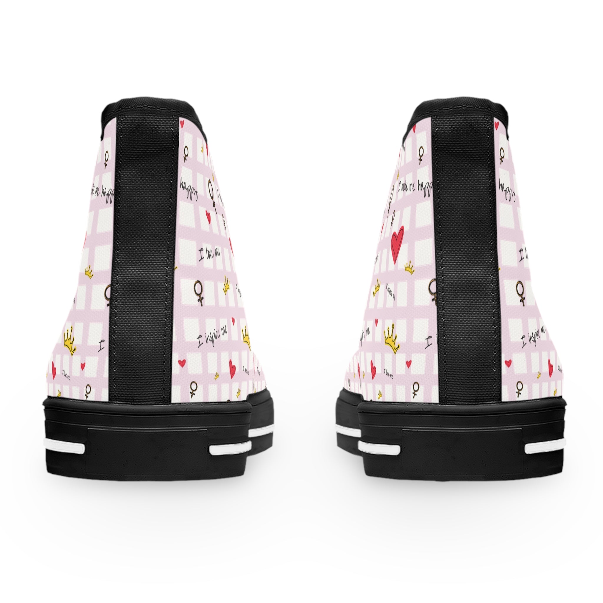 Cozy Hearts & Crowns High Top Sneakers for Women - Cute Heart Patterned Sneaker Shoes, Comfy Crown Design, Best Gift for Her, Trendy Casual