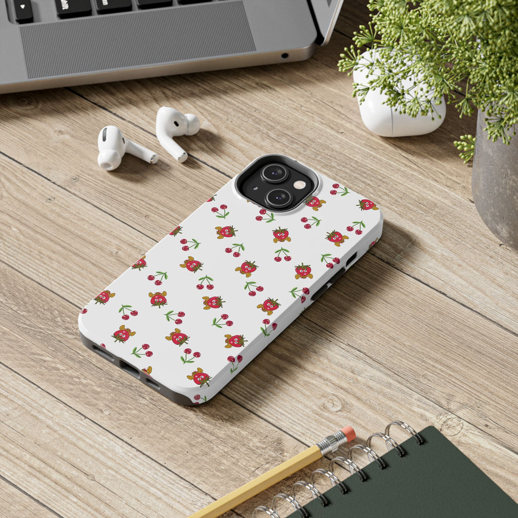 Fruit Patterned Phone Cases, Summer Fruits Phone Covers, Berry Print Tough Cases, Stylish Cell Phone Protectors, Red Fruits Phone