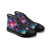 Neon Space High Top Sneakers, Galaxy Print Shoes, Outer Space Sneaker, Women's Fashion Footwear, Trendy Astro Sneaks