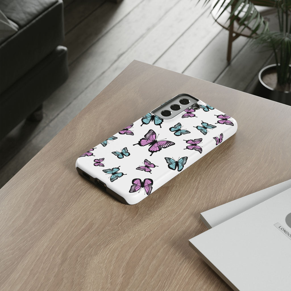 Butterfly Pattern White Background Phone Cases, Protective Cover, Strong Cases, Impact Resistant, Floral Design, Unique Gifts
