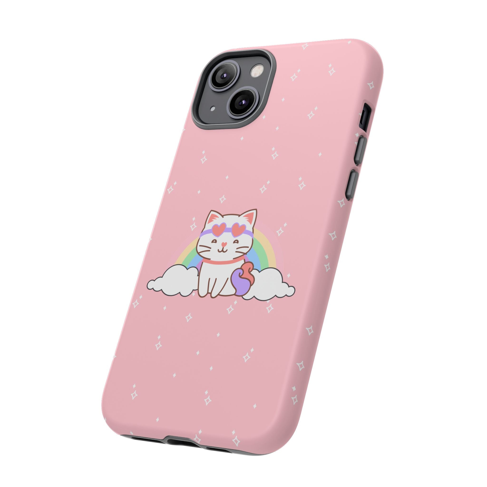 Kawaii Cat Rainbow Tough Cases, Cute Kitty Phone Cover, Protective Phone Case, Adorable Cat Lover Gift, Fun Rainbow Cat Phone Accessories