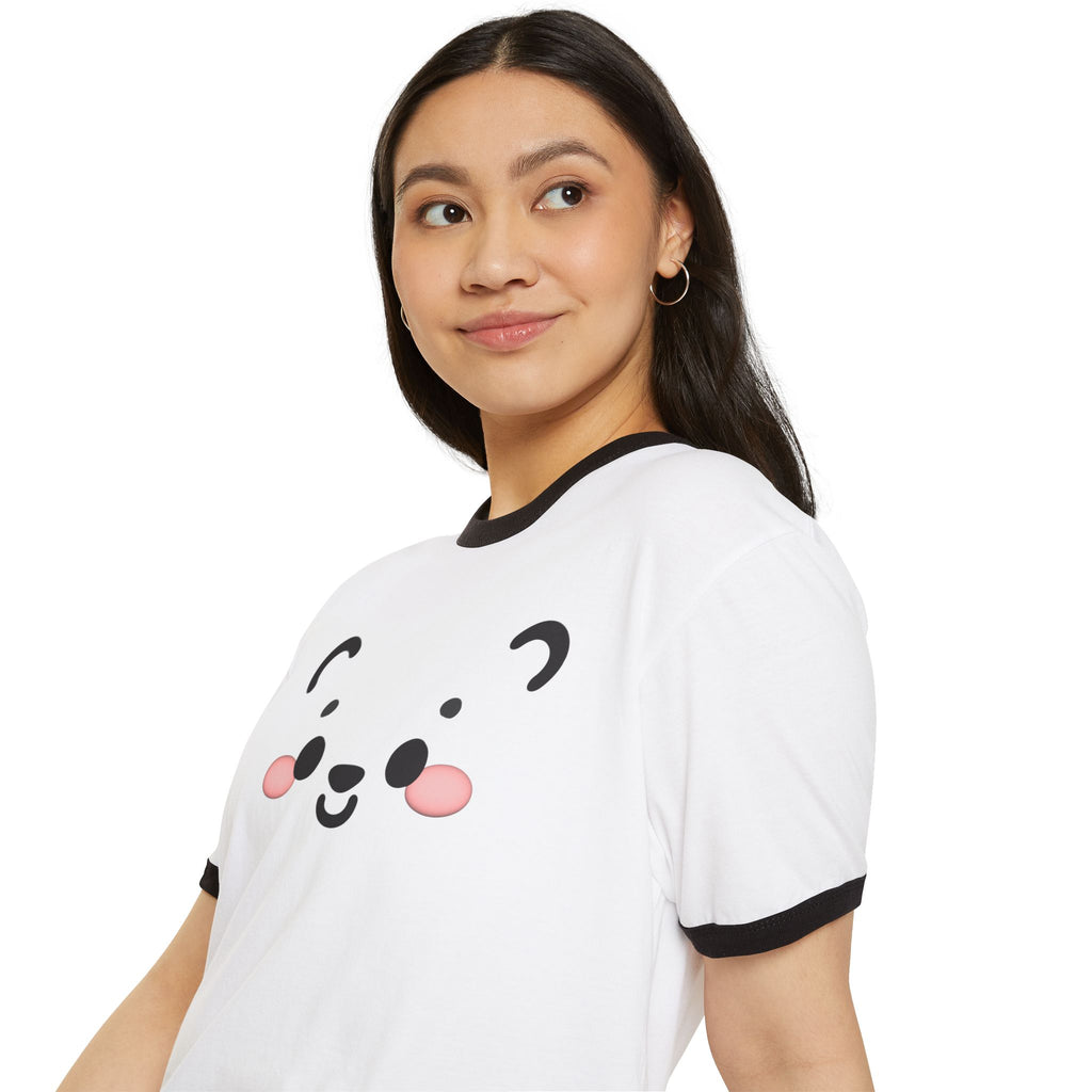 Kawaii Bear Face Cotton Ringer T-Shirt | Blush Bear Ringer Tee
