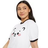 Kawaii Bear Face Cotton Ringer T-Shirt | Blush Bear Ringer Tee
