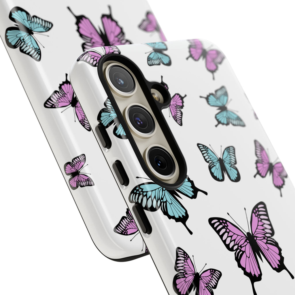 Butterfly Pattern White Background Phone Cases, Protective Cover, Strong Cases, Impact Resistant, Floral Design, Unique Gifts
