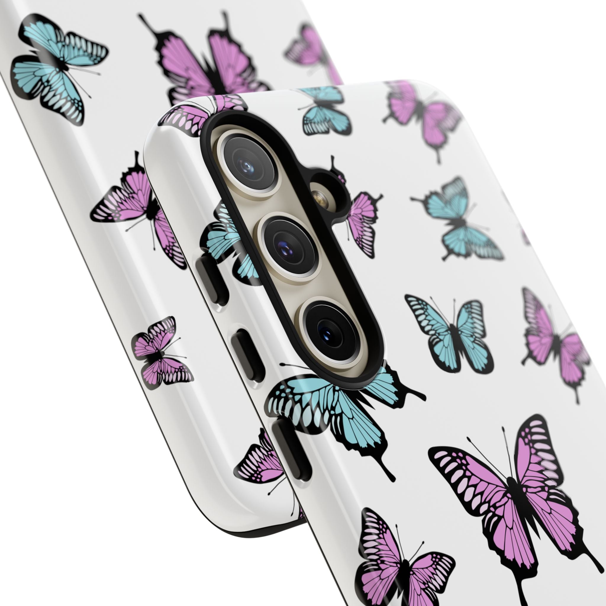 Butterfly Pattern White Background Phone Cases, Protective Cover, Strong Cases, Impact Resistant, Floral Design, Unique Gifts
