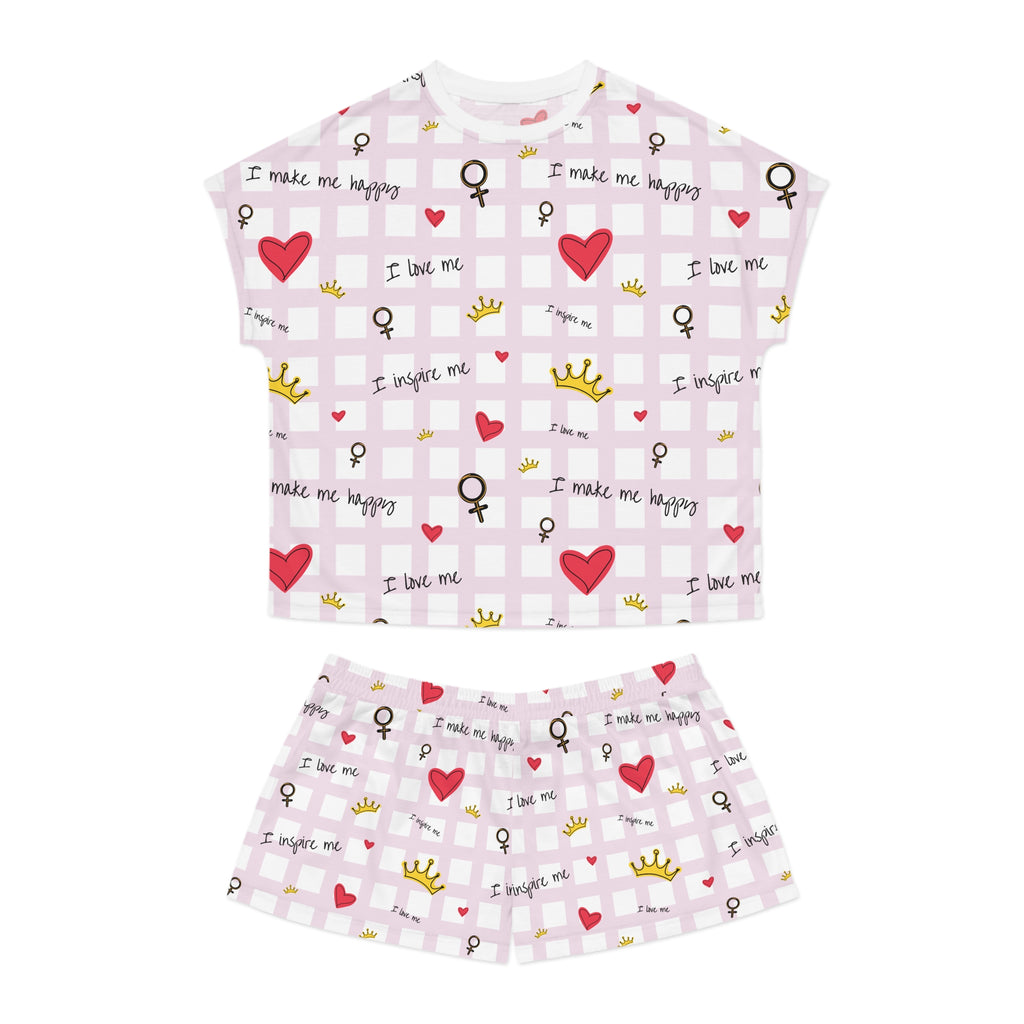 Cozy Hearts & Crowns Pajama Set, Sleepwear, Heart Print PJ Set, Women's Loungewear, Gift for Her, Cute Pajamas