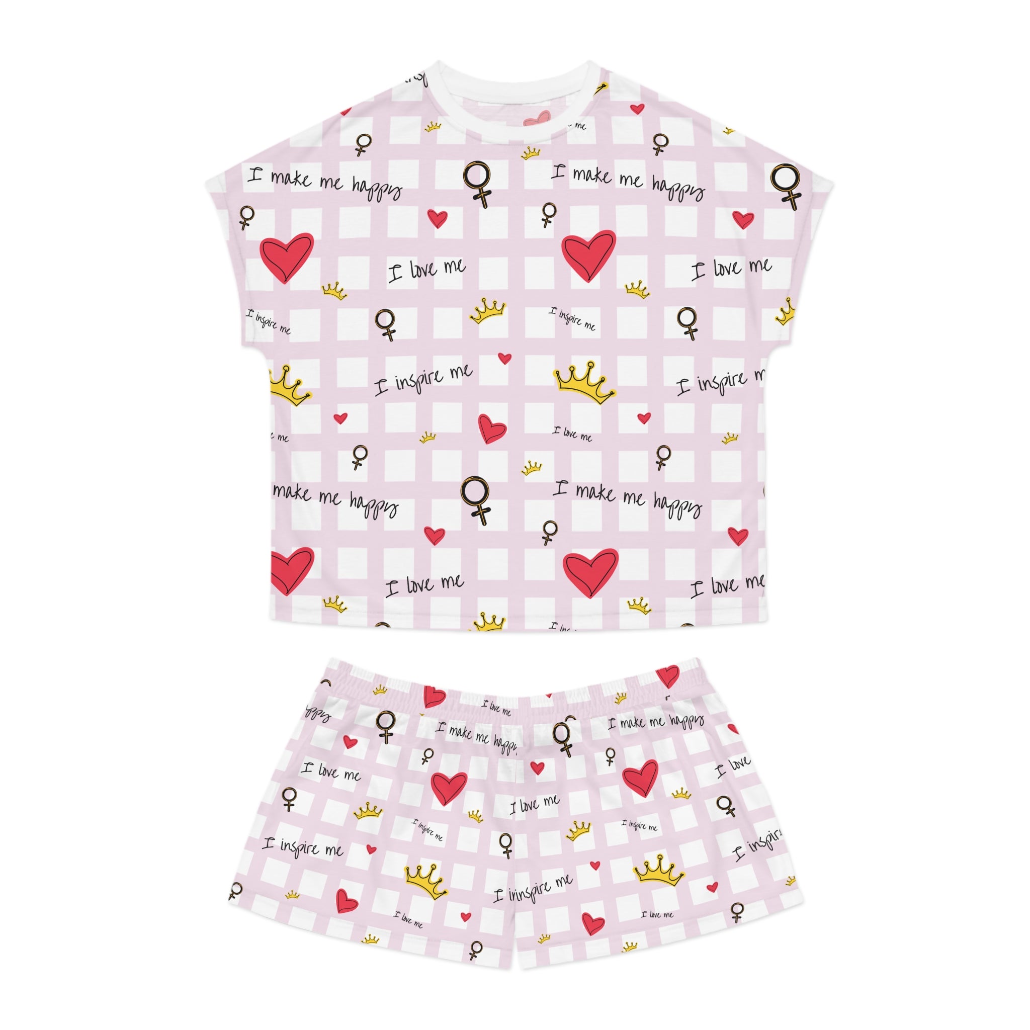 Cozy Hearts & Crowns Pajama Set, Sleepwear, Heart Print PJ Set, Women's Loungewear, Gift for Her, Cute Pajamas
