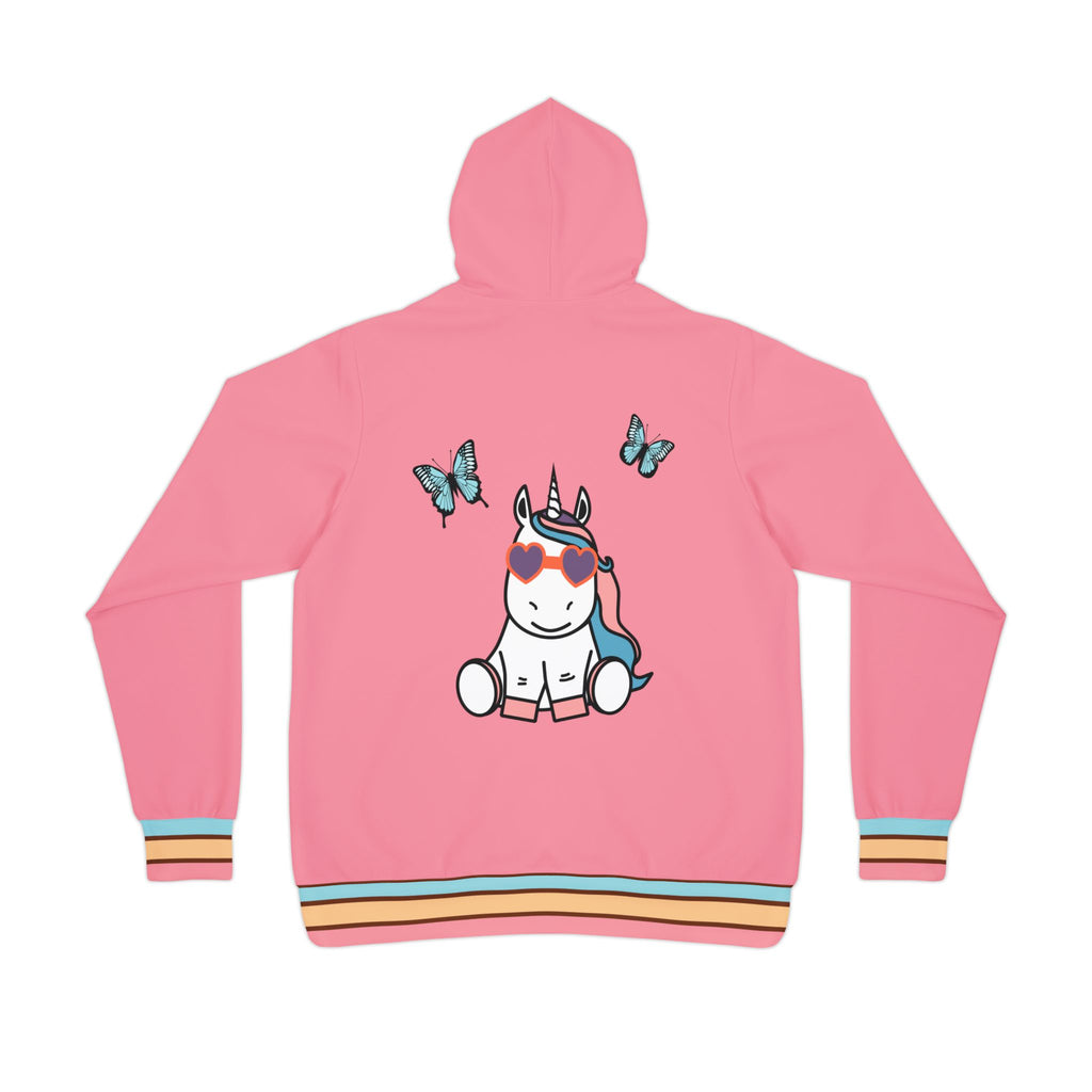 Kawaii Unicorn with Butterflies Pink Athletic Hoodie - Cute Unicorn Sweatshirt, Magical Creatures Pullover, Fantasy Jacket, Fun Workout