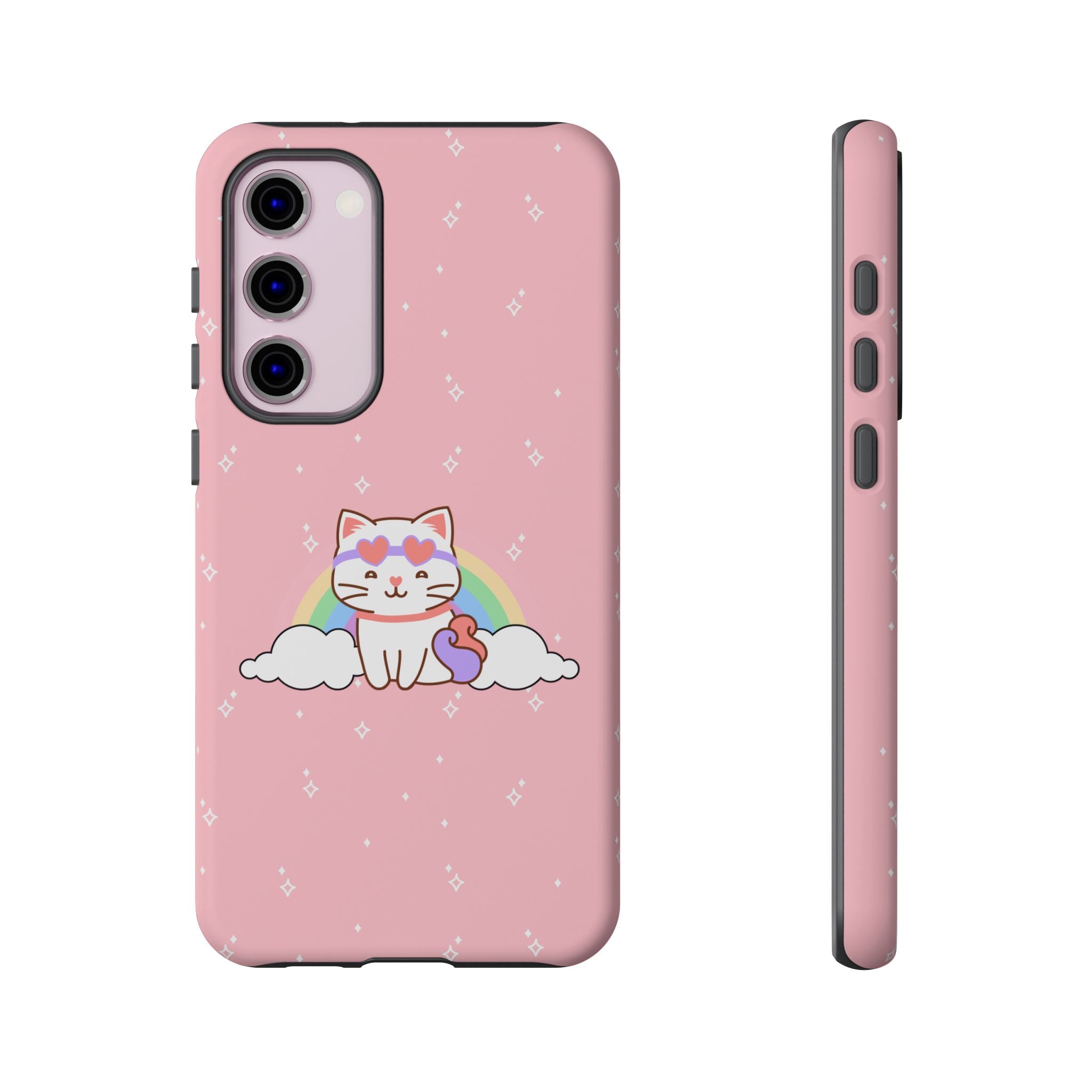 Kawaii Cat Rainbow Tough Cases, Cute Kitty Phone Cover, Protective Phone Case, Adorable Cat Lover Gift, Fun Rainbow Cat Phone Accessories