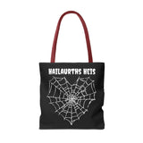 Gothic Spider Web Heart Tote Bag - Creepy Halloween Carryall, Black Widow Arachnid Shoulder Tote, Spooky Goth Shopping Bag, Punk Rock