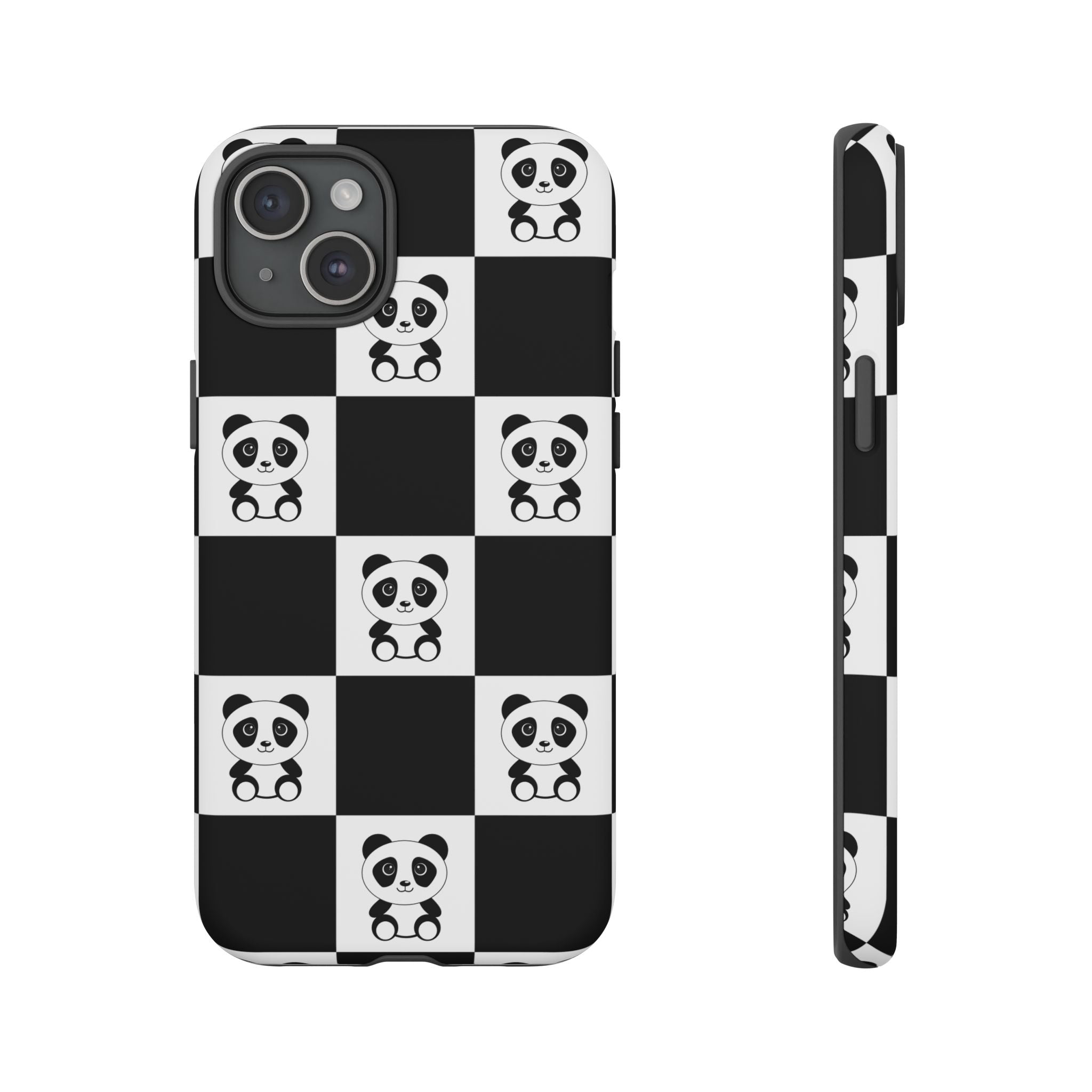 Panda Chessboard Tough Cases, Cute Panda Phone Covers, Chess Pattern iPhone Case, Board Games Phone Accessories, Animal Lover Tech