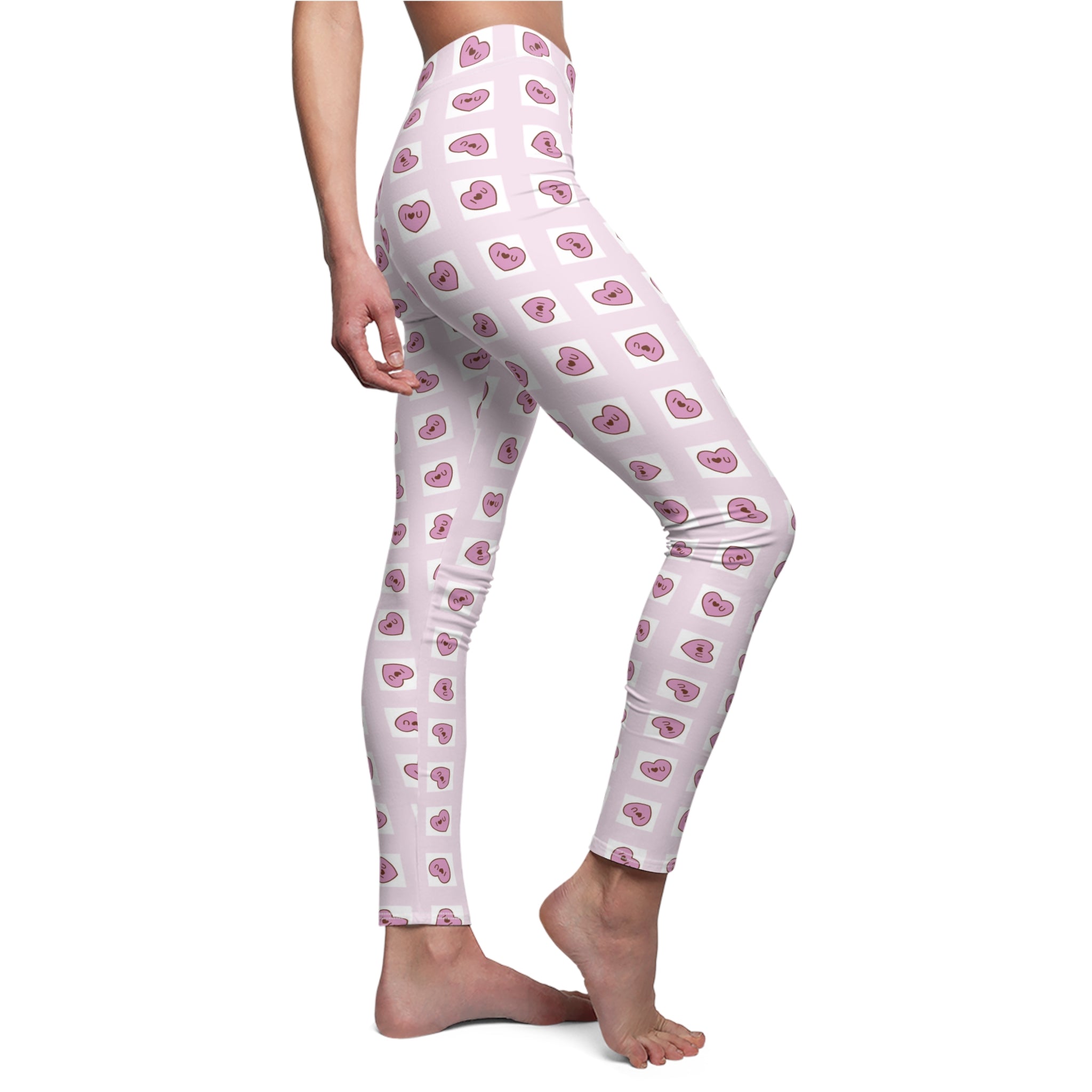 Heart Grid Love Leggings, Valentine's Day Pants, Rosa Hearts Design, Women's Casual Leggings, Gift for Her